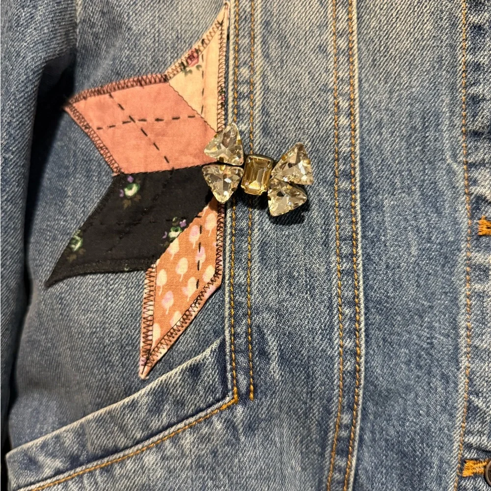 Extremely rare Coach quilted denim jacket with colorful patches EUC
